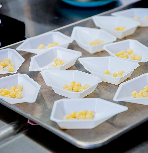 A photo of our Edison JOLTS ready for inspecting, several groupings of 10 lozenges can be seen sitting on a tray